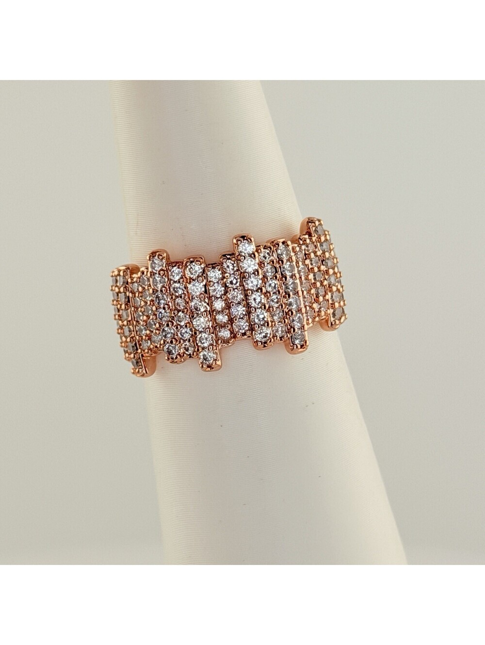 Bomb Party Ring Sz 8 "Sparkling Fields" Clear Cz on Rose Gold